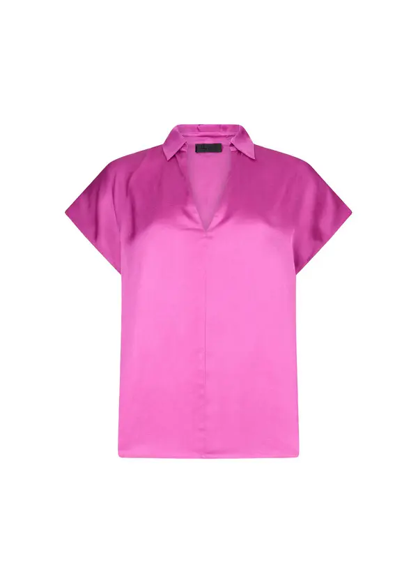 Loose Fit Satin V-neck Short Sleeve Blouse Image