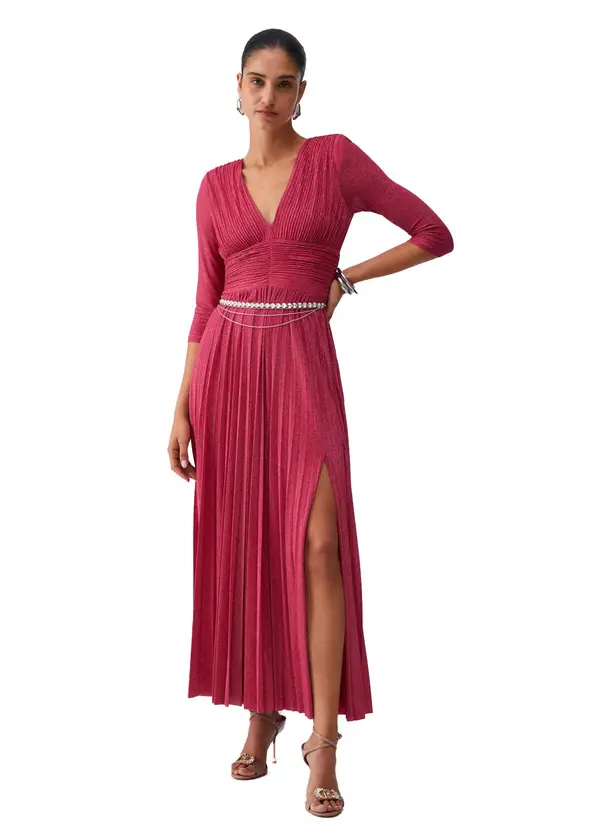 Lurex Pleated Long Dress