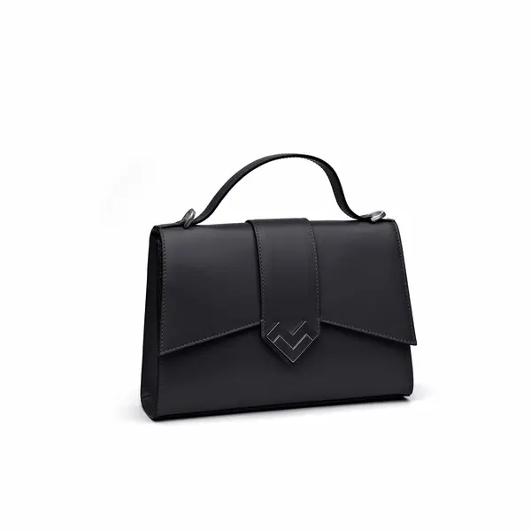 Sophisticated Leather Top-Handle Bag with V-Flap Design