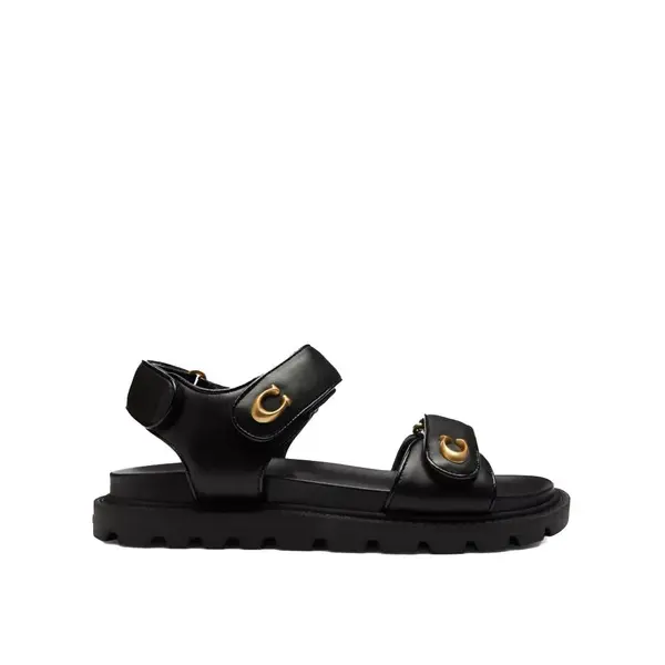 Brynn Leather Lug-Sole Sandals with Gold Hardware