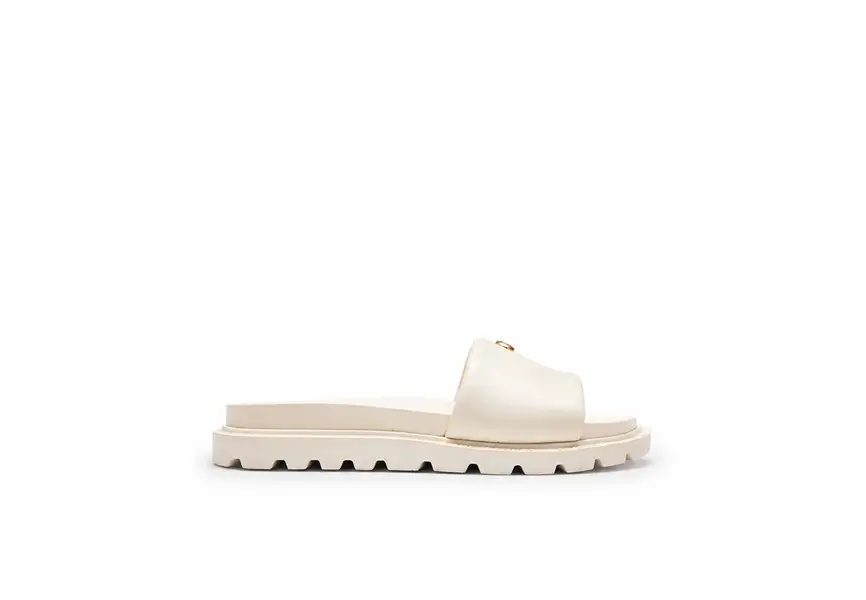 Brynn Leather Lug-Sole Slide with Gold Logo Detail