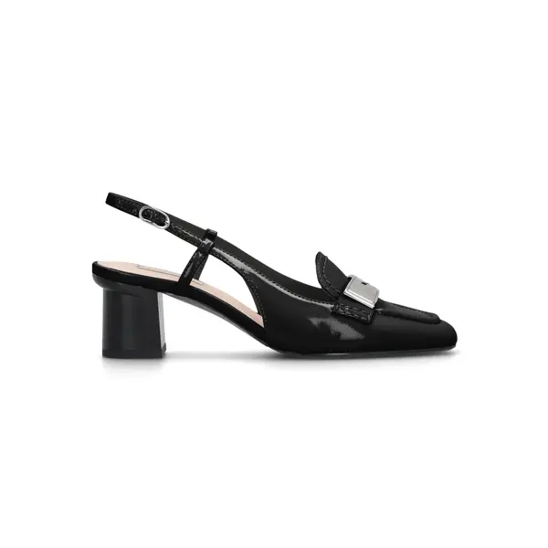 Patent Leather Slingback Loafer Pumps with Metallic Hardware