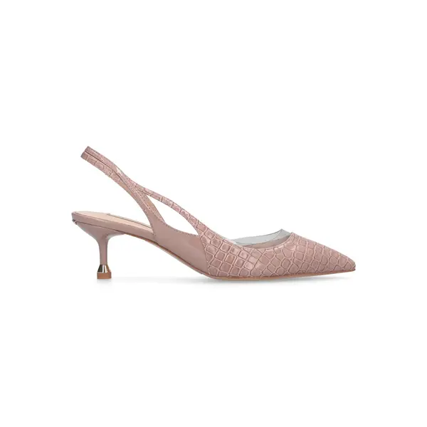 Pointed-Toe Clear Panel Slingbacks with Croc-Effect Leather