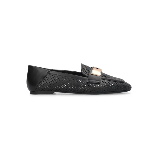Textured Perforated Loafers with Matte Gold Front Bar