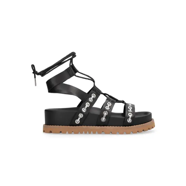Multi-Strap Eyelet Lace-Up Platform Sandals