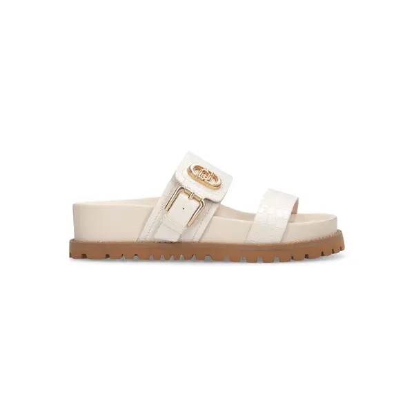 Croc-Embossed Double-Strap Platform Slide