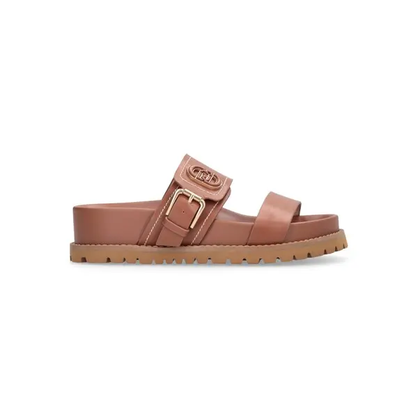 Buckled Platform Leather Slide 