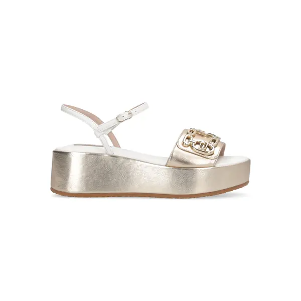 Metallic Gold Platform Sandals with Chain Detail