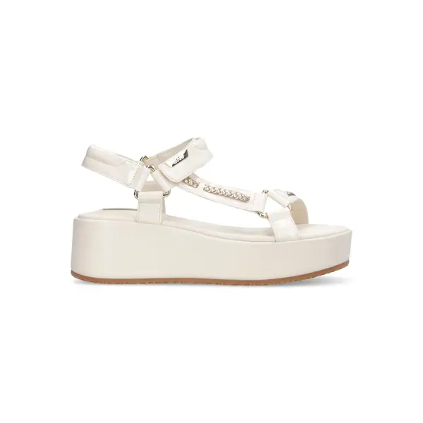 Leather Platform Sandals with Braided Chain Detail Image