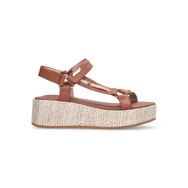 Leather Platform Sandals with Woven Espadrille Sole Image