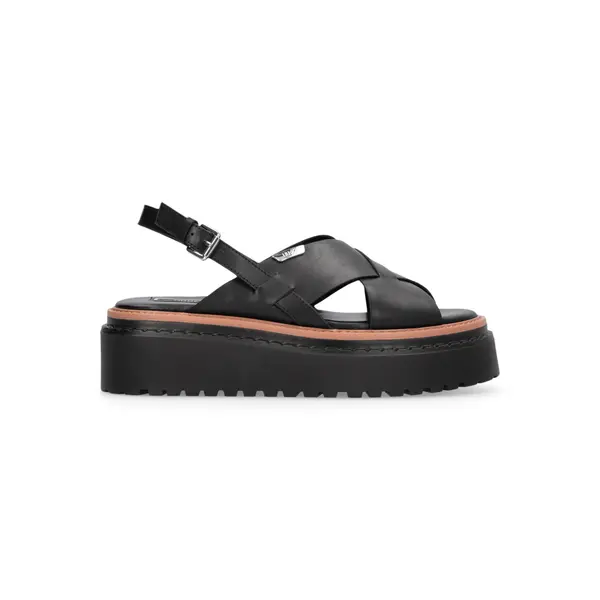 Criss-Cross Leather Platform Sandals with Lug Sole Image