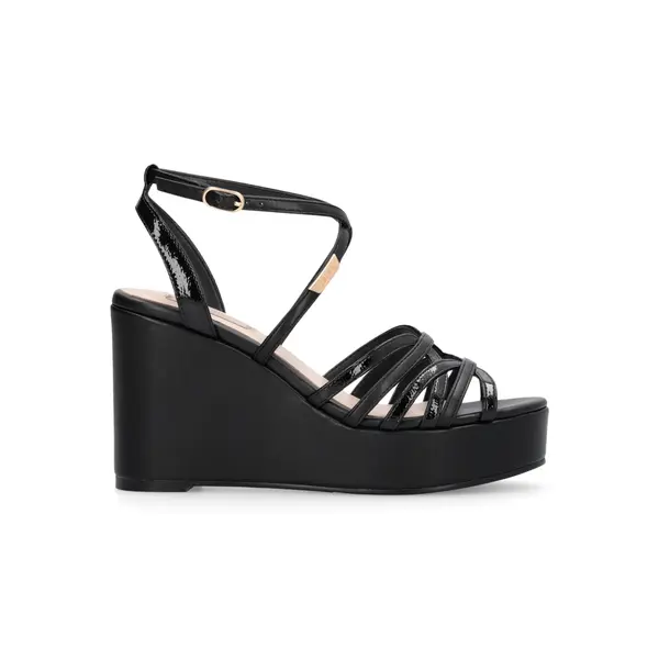 Strappy Wedge Leather Sandals with Patent Accents Image