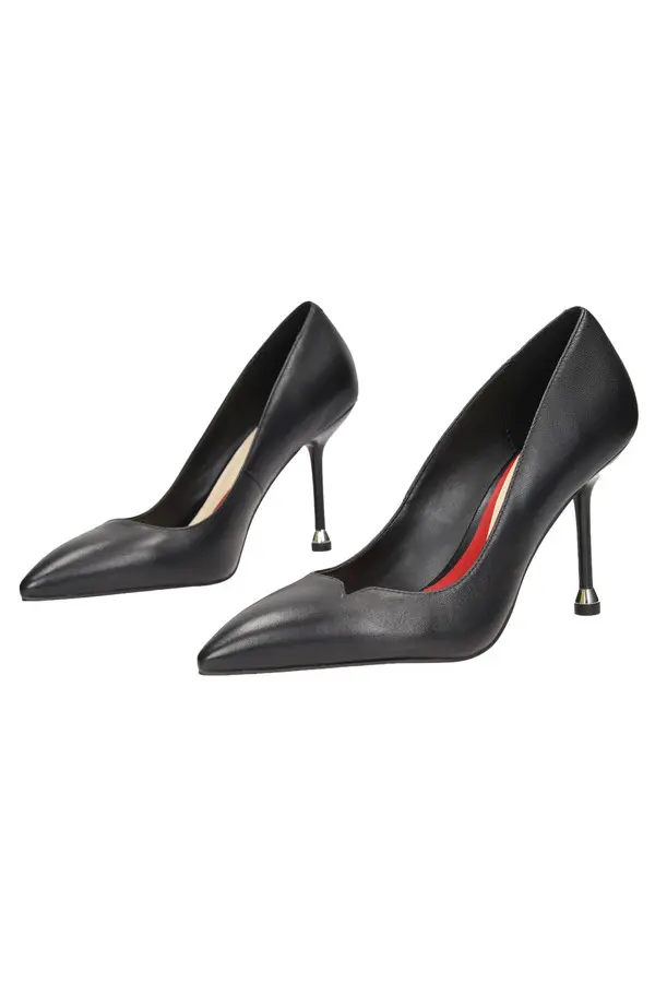 Pointed-Toe Leather Pumps with Metallic Stiletto Detail Image