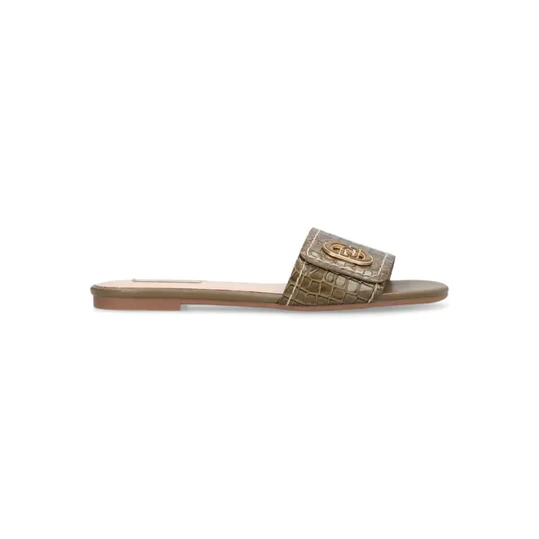 Croc-Embossed Leather Slide with Gold Hardware Image