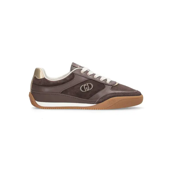 Suede Sneakers with Gold Hardware and Gum Sole