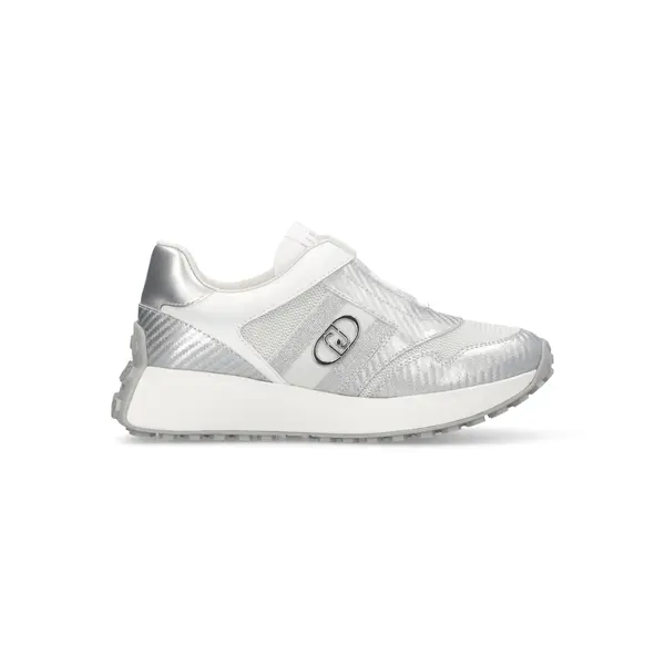 Silver Metallic Mesh Sneakers with Signature Logo and Reflective Details Image
