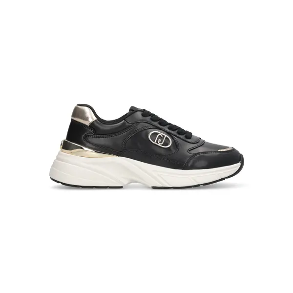Leather Sneakers with Gold Heel Tab and Metallic Logo Detail Image