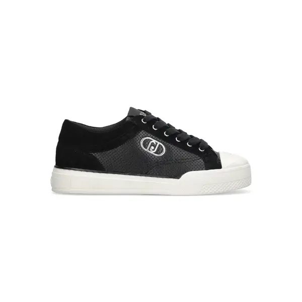 Perforated Leather Sneakers with Suede Overlays and Silver Logo Image