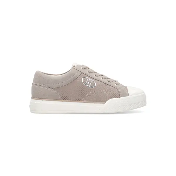 Perforated Leather Sneakers with Suede Overlays and Silver Logo