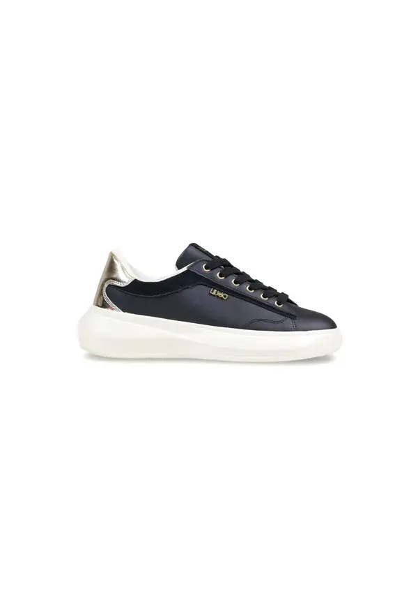 Platform Leather Sneakers with Gold Metallic Trim Image