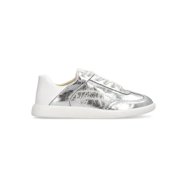 Crinkled Leather-Effect Lace-Up Sneakers Image