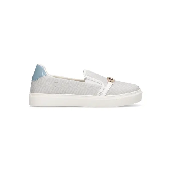 Monogram Canvas Slip-On Shoes with Sky Blue Heel and Gold Chain Hardware Image