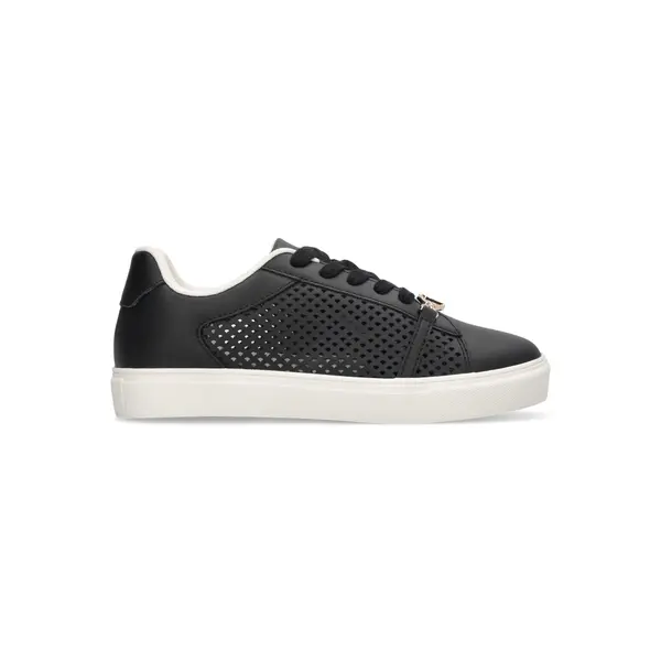 Perforated Leather Low-Top Sneakers with Gold Hardware and Contrast White Sole Image