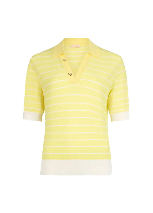 Striped Knit Short Sleeve Polo T-Shirt 