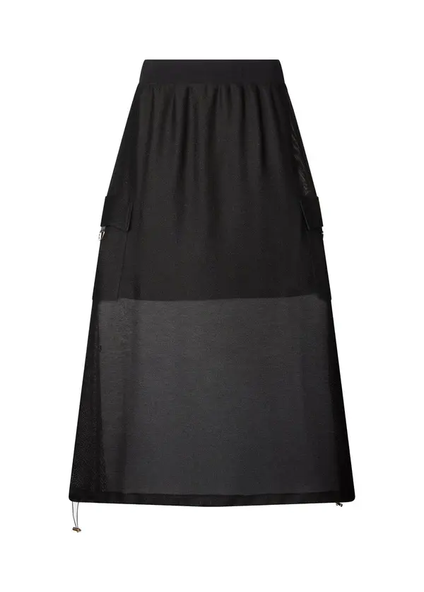 Long Mesh Skirt with Patch Side Pockets
