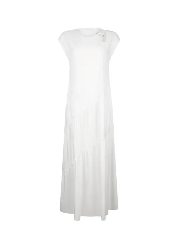 Short Sleeve Long Dress With Cut-Outs & Ruffled Hem