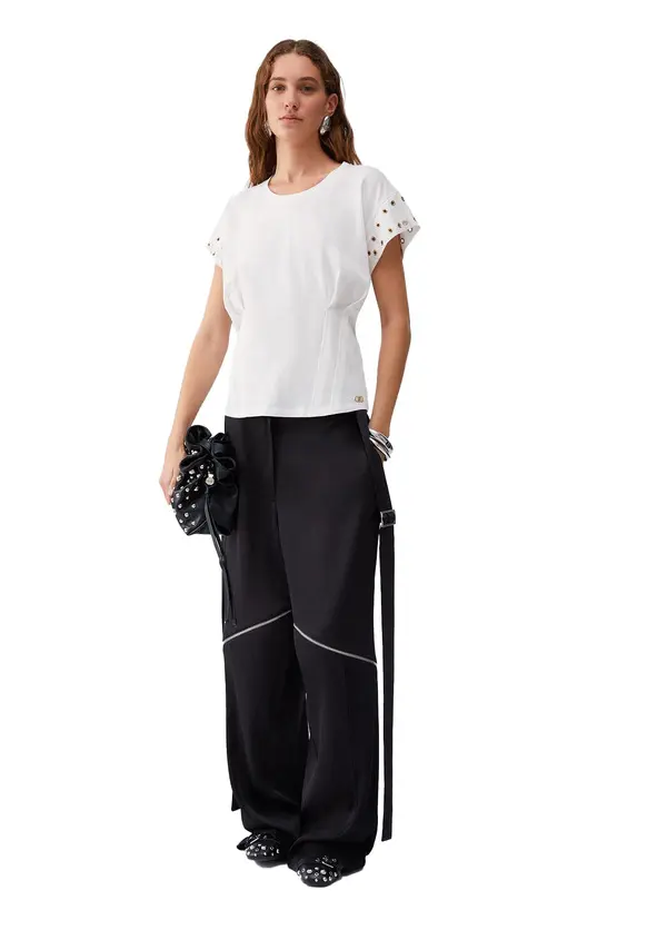 Short Sleeve T-Shirt With Decorative Eyelets