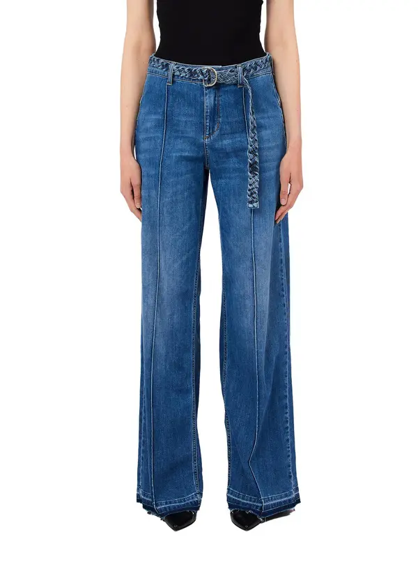 High Waist Flared Jeans With Braided Belt