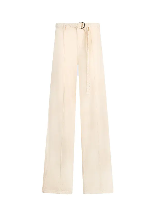 High Waist Flared Denim Trousers With Braided Belt