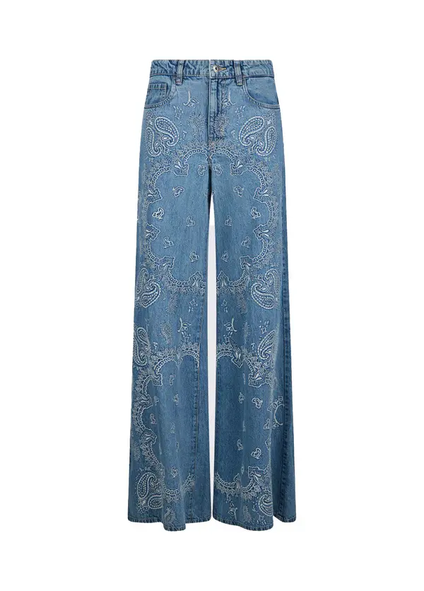 High-Waist Wide-Leg Jeans With Embroidery