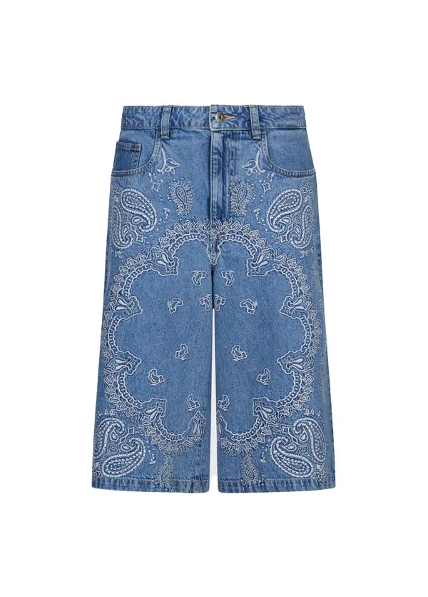 Denim Bermuda Shorts With Embroidery