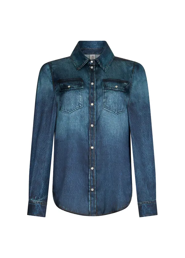 Digital-Print Flowing Satin Shirt Image