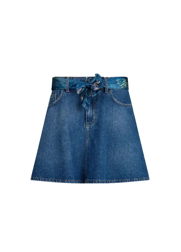 Denim Mini Skirt With Foulard