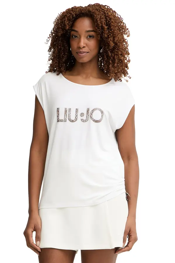 Cap-Sleeve Top With Leopard Print Logo