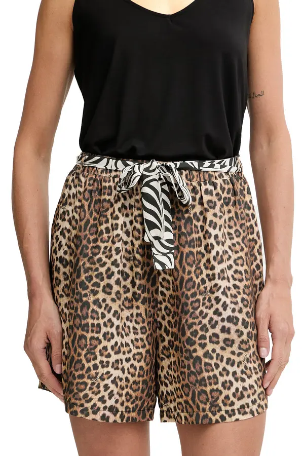 Leopard Print Silk-Blend Shorts With Zebra Print Tie