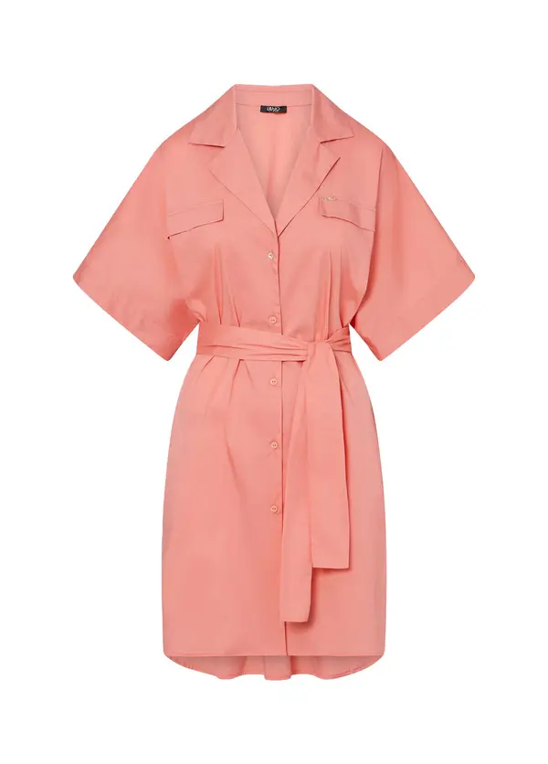 Cotton Poplin Short Sleeve Shirt Dress With Belt