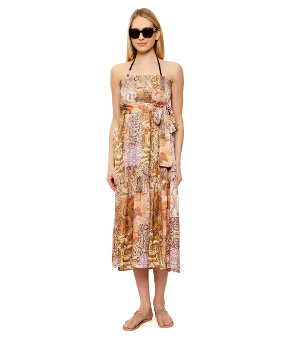 Flare Fit Paisley Patchwork Smocked Maxi 2 In 1 Skirt