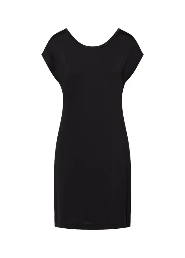 Short Shiny Jersey Dress With V-Neck Back