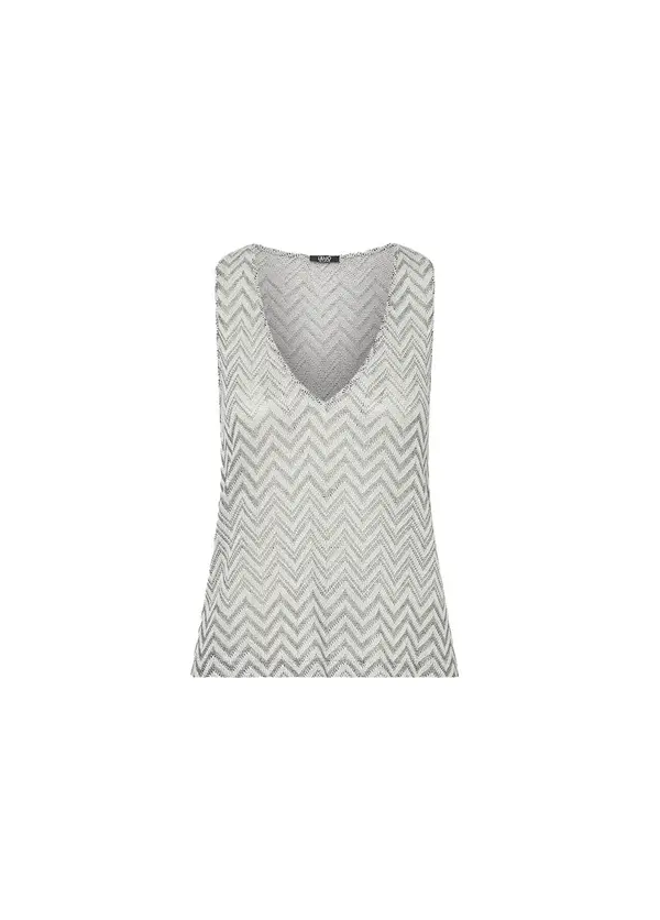 Chevron Knit Top With Lurex Inserts