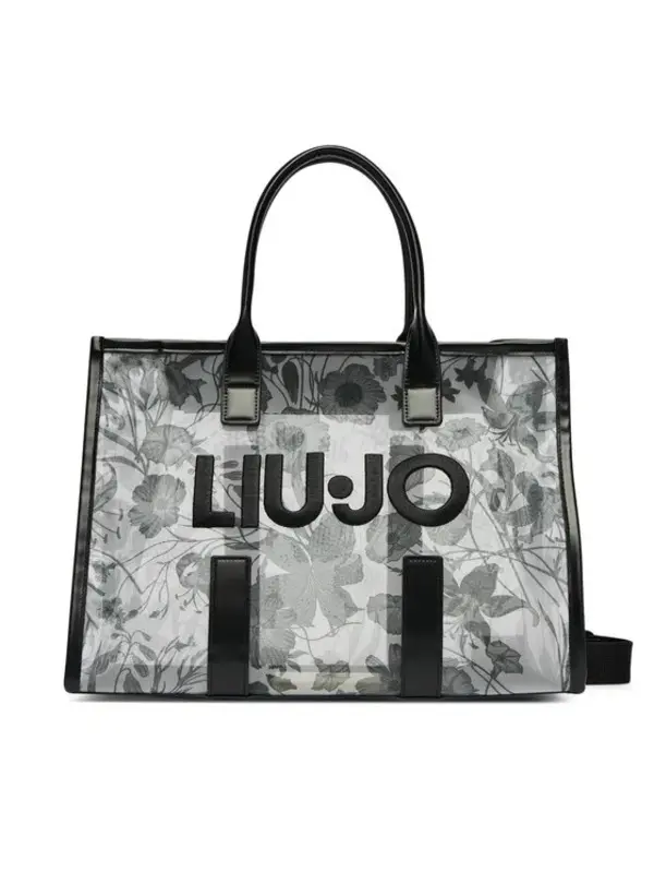 Floral Print Semi-Transparent Tote Bag With Logo Embossing