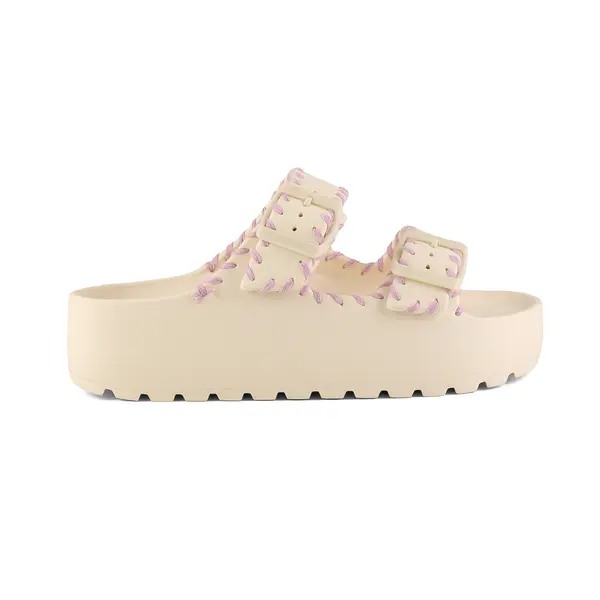 Two-Strap Platform Slides With Contrast Blanket Stitching