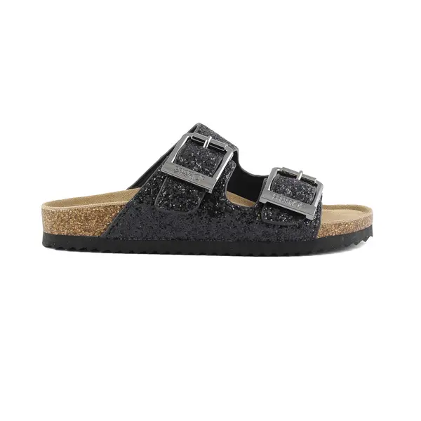 Glitter Double-Buckle Slides With Cork Sole