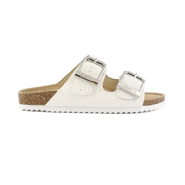 Glitter Double-Buckle Slides With Cork Sole
