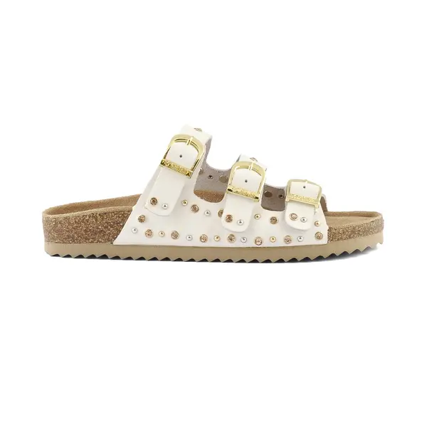 Triple-Strap Slide With Studs and Rhinestones
