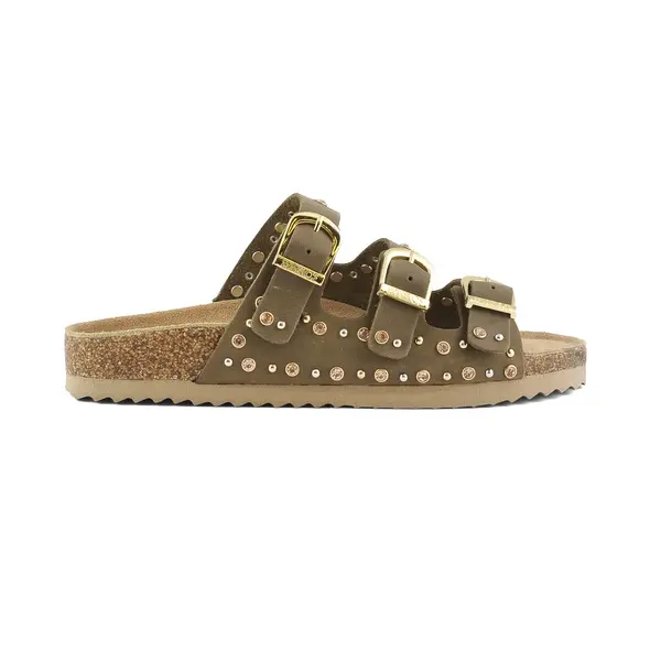 Triple-Strap Slide With Studs and Rhinestones