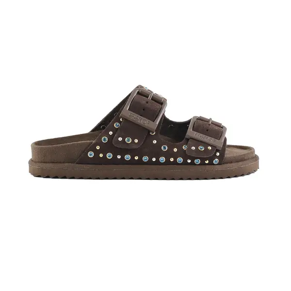 Embellished Suede-Effect Slide With Double Buckles